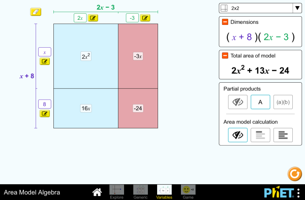 Area Model Algebra Screenshot