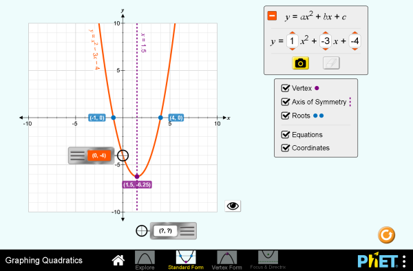 Graphing Quadratics Screenshot